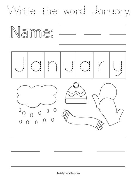 Write the word January. Coloring Page