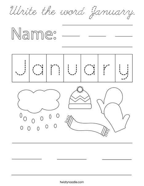 Write the word January. Coloring Page