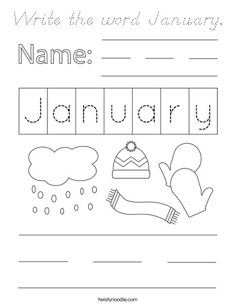 Write the word January. Coloring Page