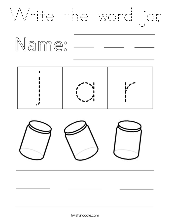 Write the word jar. Coloring Page