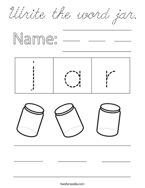 Write the word jar. Coloring Page