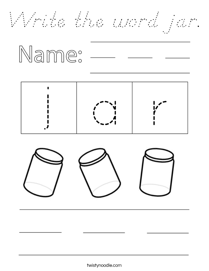 Write the word jar. Coloring Page