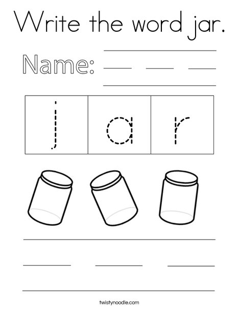 Write the word jar. Coloring Page