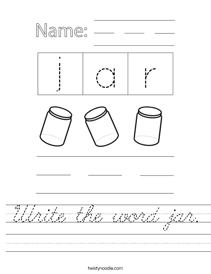 Write the word jar. Worksheet