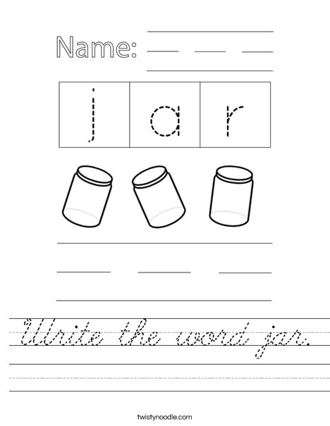 Write the word jar. Worksheet