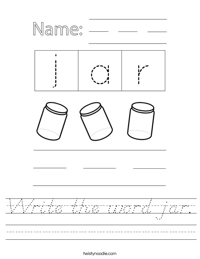 Write the word jar. Worksheet