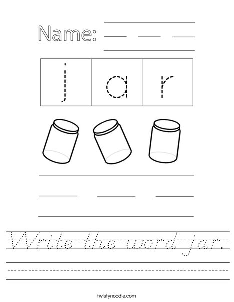 Write the word jar. Worksheet