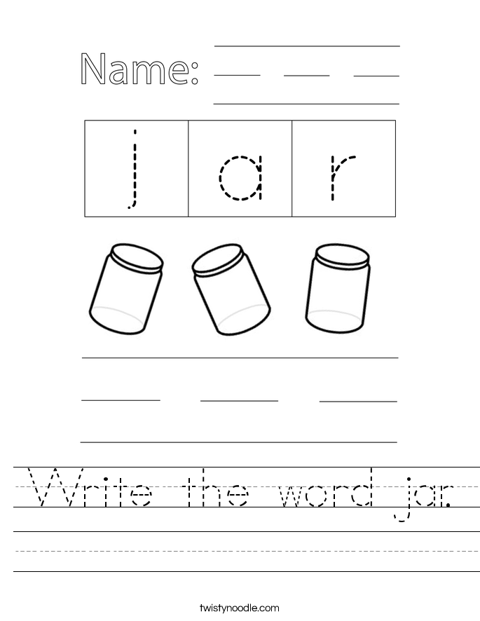 Write the word jar. Worksheet
