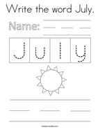 Write the word July Coloring Page