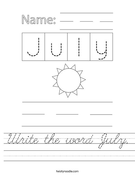 Write the word July. Worksheet