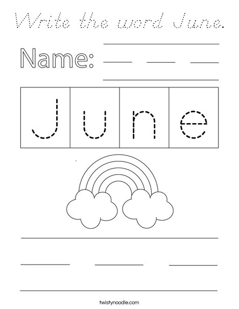 Write the word June. Coloring Page