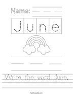Write the word June Handwriting Sheet