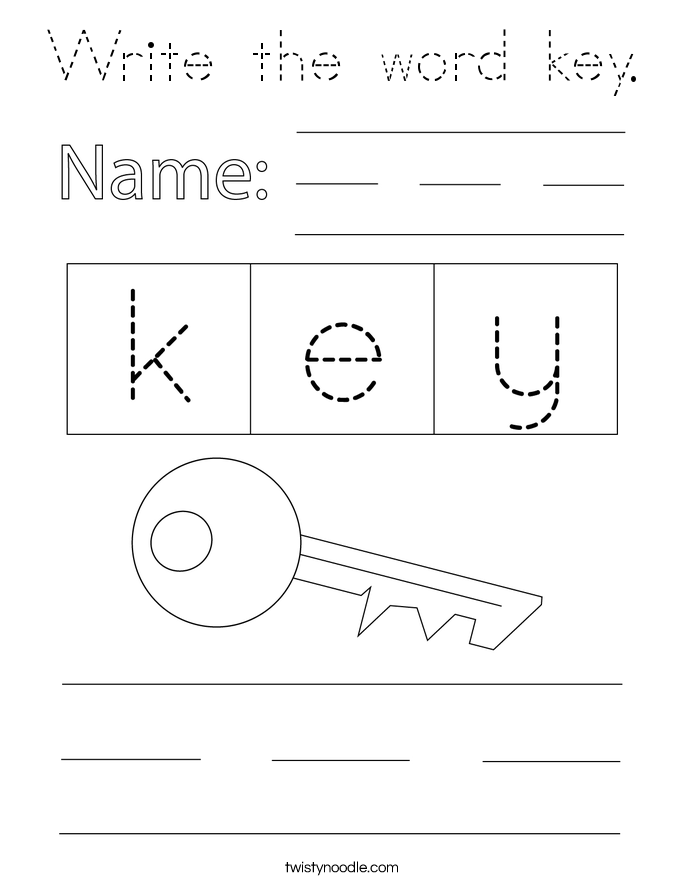 Write the word key. Coloring Page