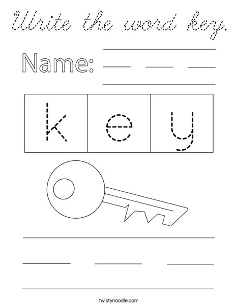Write the word key. Coloring Page