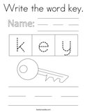 Write the word key Coloring Page