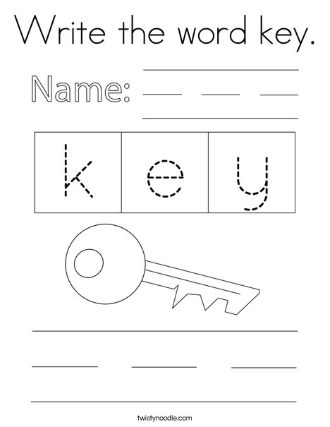 Write the word key. Coloring Page
