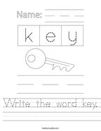 Write the word key Handwriting Sheet