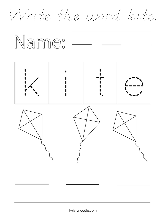 Write the word kite. Coloring Page