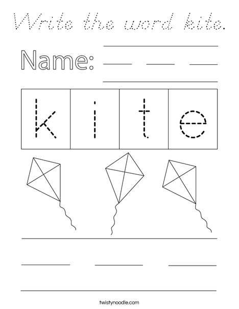 Write the word kite. Coloring Page