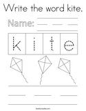 Write the word kite Coloring Page
