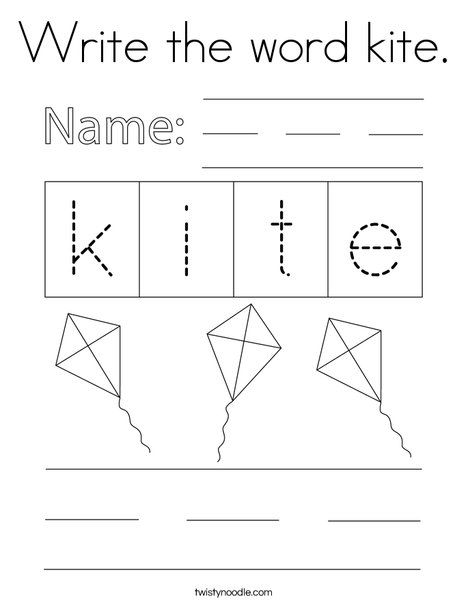 Write the word kite. Coloring Page