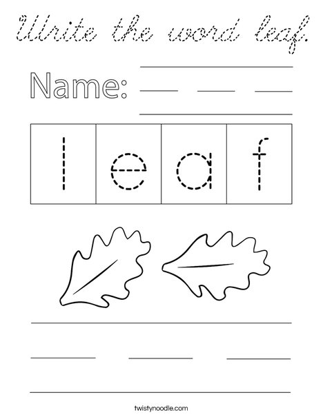 Write the word leaf. Coloring Page