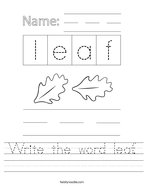 Write the word leaf Handwriting Sheet