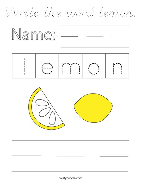 Write the word lemon. Coloring Page