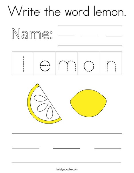 Write the word lemon. Coloring Page