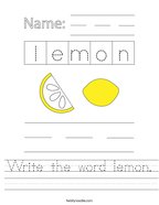 Write the word lemon Handwriting Sheet