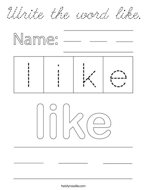 Write the word like. Coloring Page