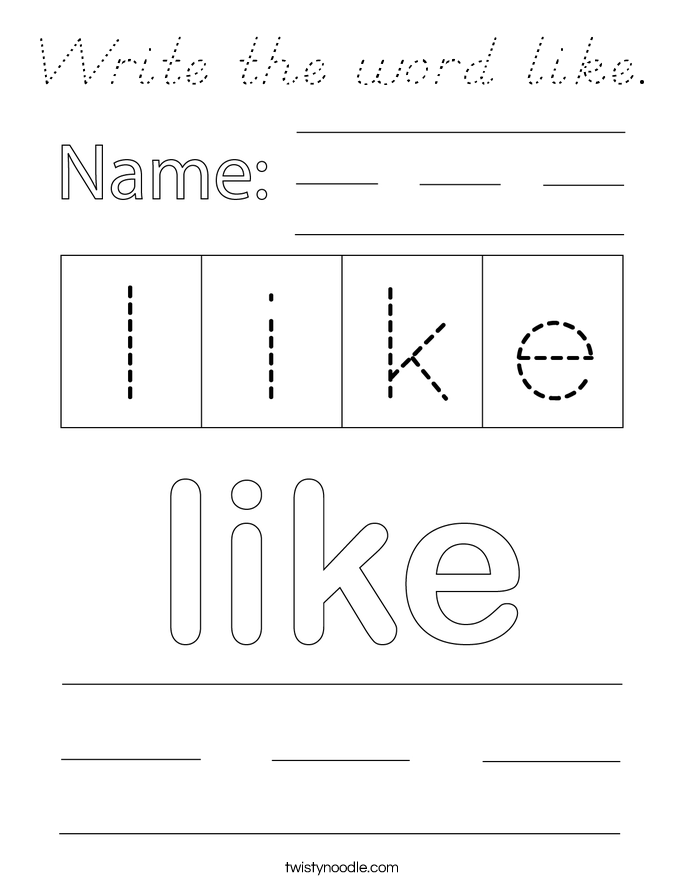 Write the word like. Coloring Page