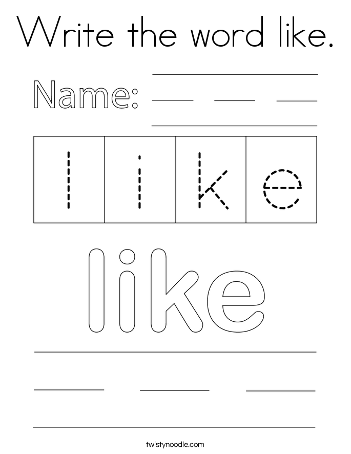 Write the word like. Coloring Page