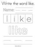 Write the word like Coloring Page