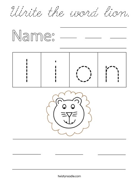 Write the word lion. Coloring Page