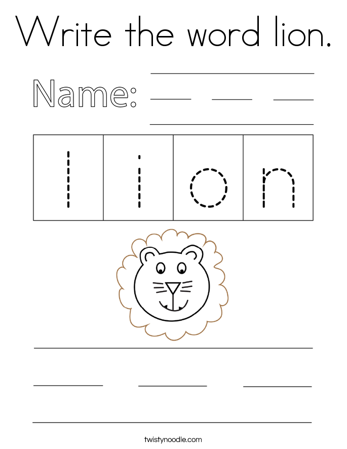 Write the word lion. Coloring Page
