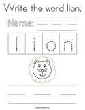 Write the word lion Coloring Page