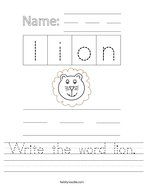 Write the word lion Handwriting Sheet