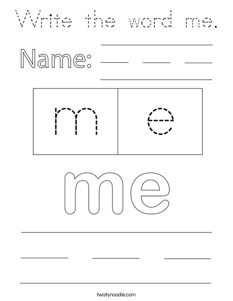 Write the word me. Coloring Page