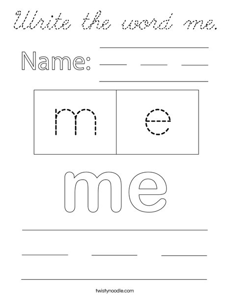 Write the word me. Coloring Page