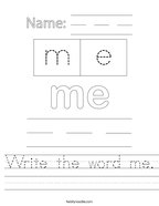 Write the word me Handwriting Sheet