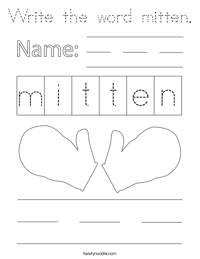 Write the word mitten. Coloring Page