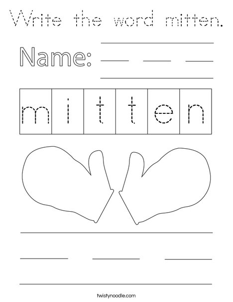 Write the word mitten. Coloring Page