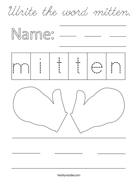 Write the word mitten. Coloring Page