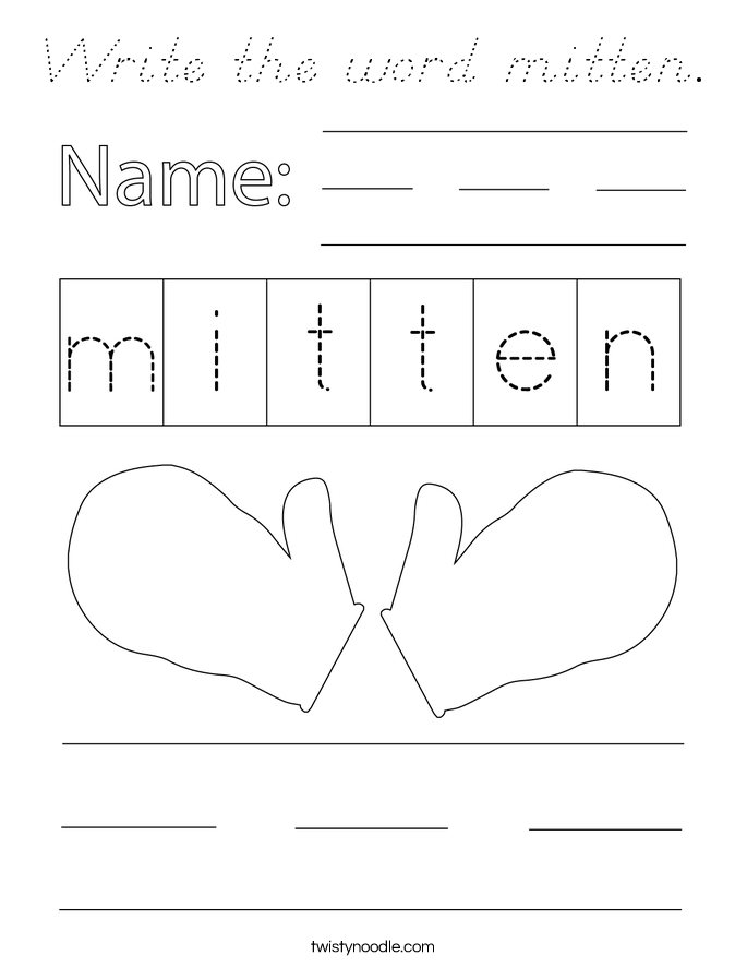 Write the word mitten. Coloring Page