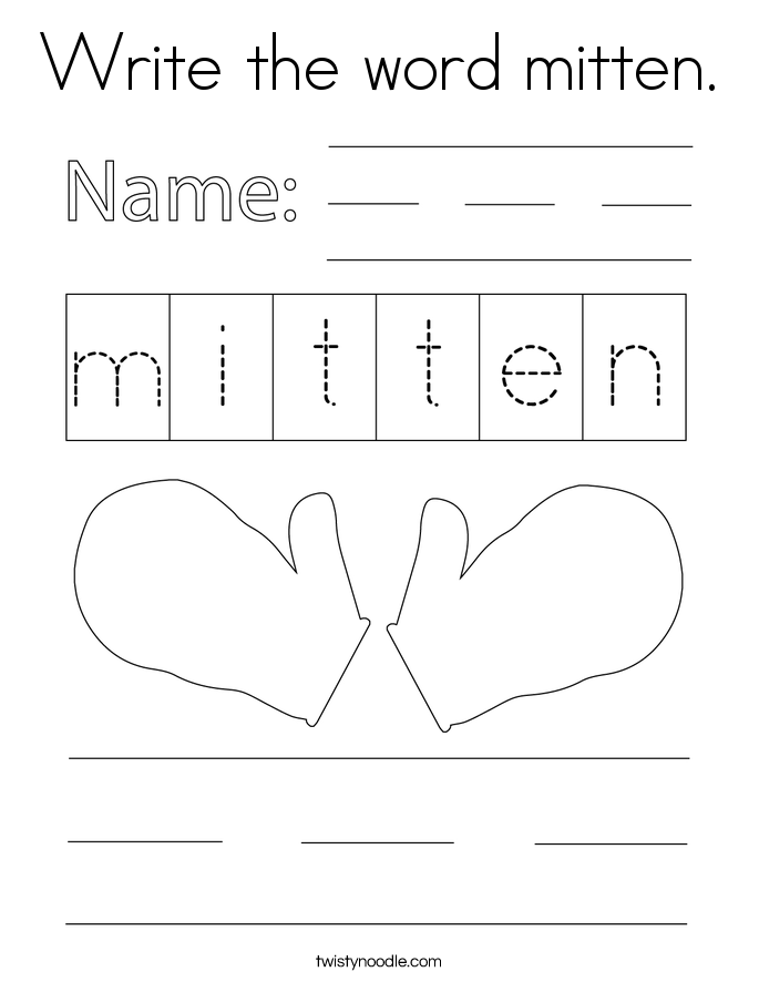 Write the word mitten. Coloring Page