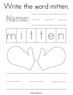 Write the word mitten Coloring Page