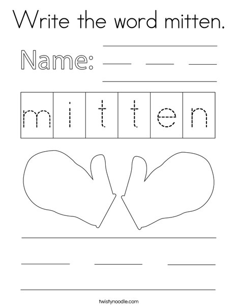 Write the word mitten. Coloring Page