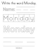 Write the word Monday Coloring Page