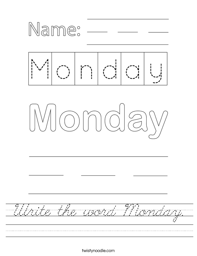 Write the word Monday. Worksheet